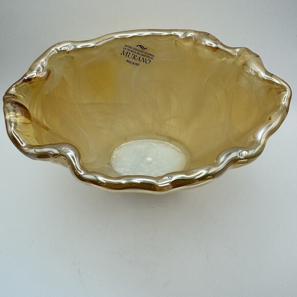 Murano Art Glass Beautiful Gold Amber Colored Ruffled Vase with sticker - Picture 3 of 10